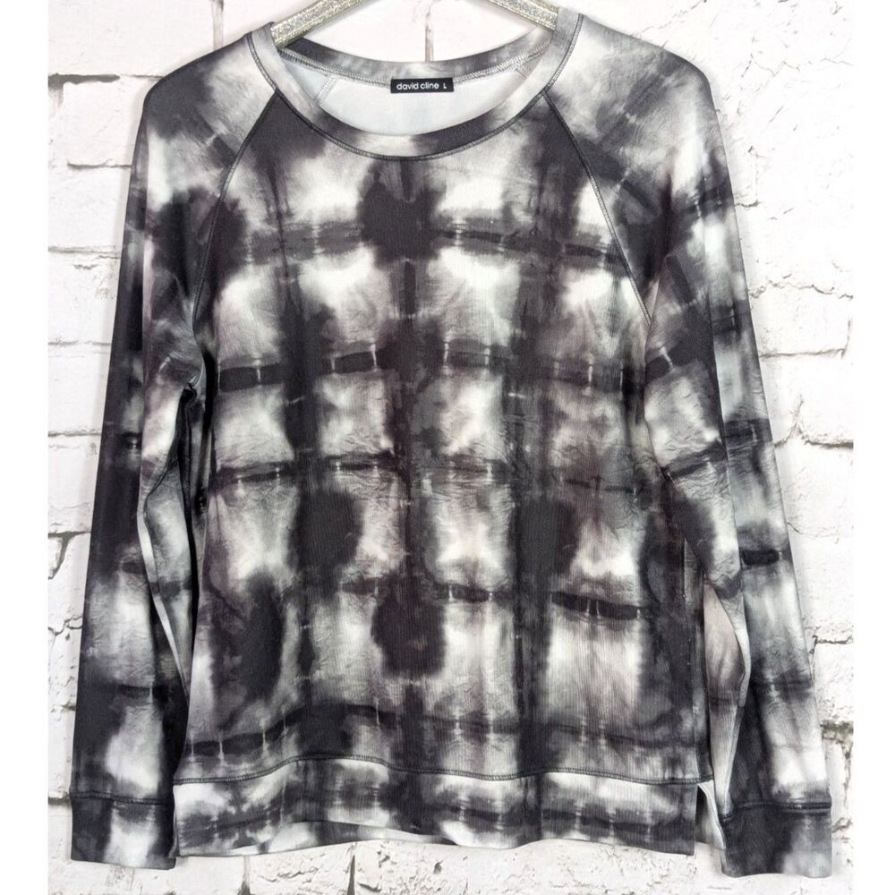 DAVID CLINE Abstract Artsy Soft Fleece Pullover in Carbon USA Made Comfort Large